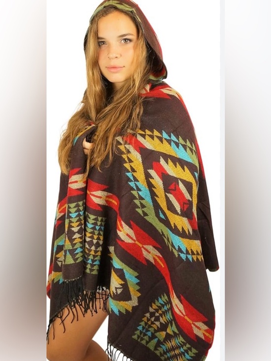 Jackets & Blazers - Boho Tribal Hooded Poncho OS